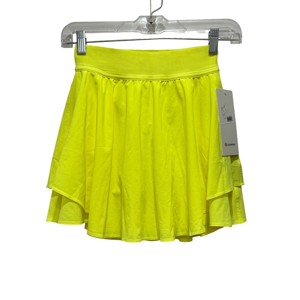 NEW Lululemon Court Rival HR Skirt Long Women 0 Highlight Yellow Neon Tiered